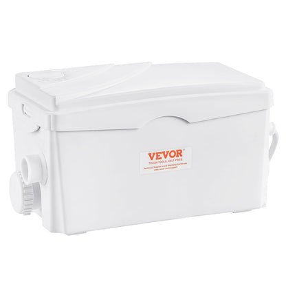 VEVOR Hebeanlage Entsorgungssystem, kompaktes, dunkelgraues Gehäuse. Pumpt Abwasser aus 3 Eingängen zur Kanalisation.