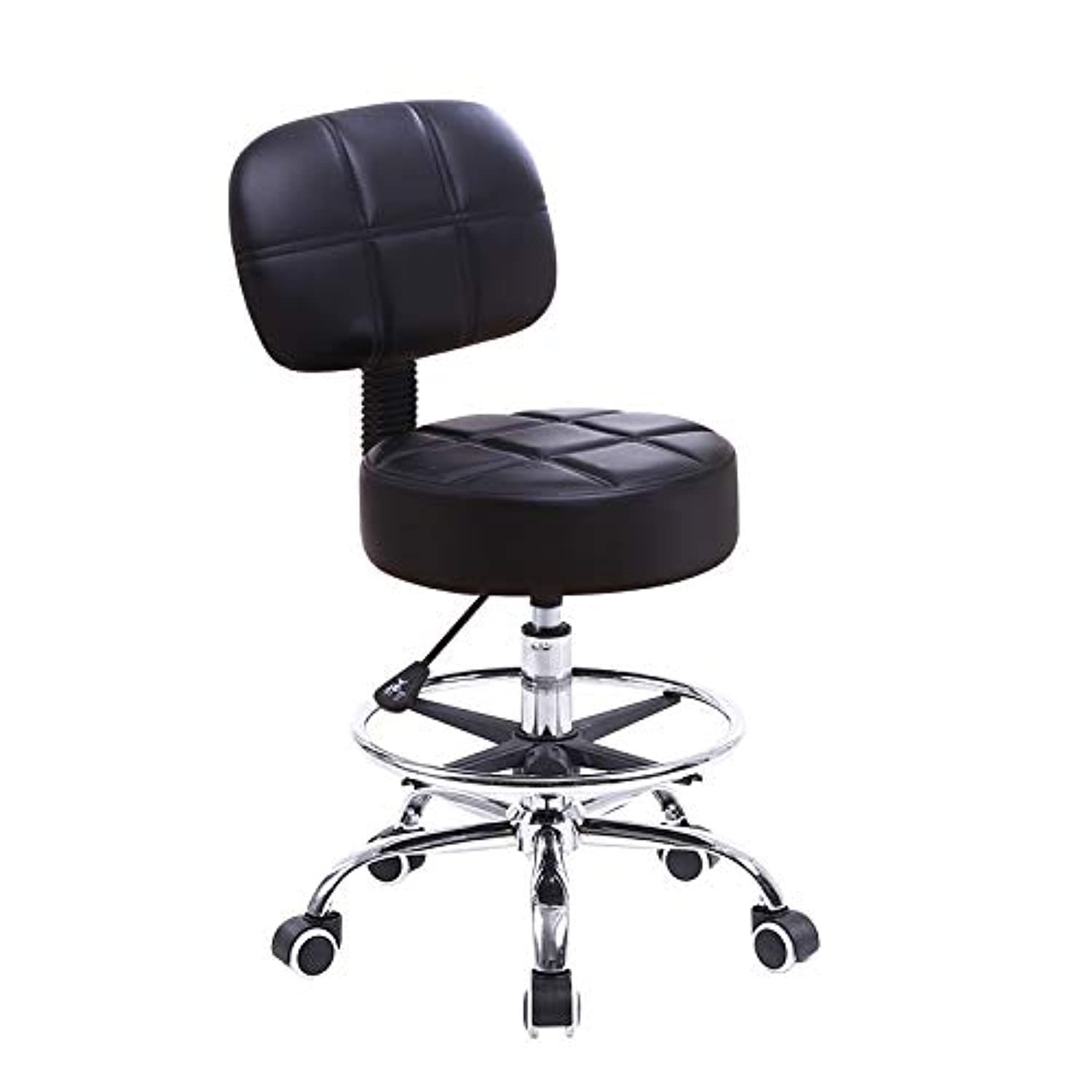 KKTONER Arbeitshocker mit Rückenlehne PU Leder Schwarz. Schwarzer Kunstleder-Hocker mit Lehne. Ergonomische Sitzgelegenheit für flexible Arbeiten.