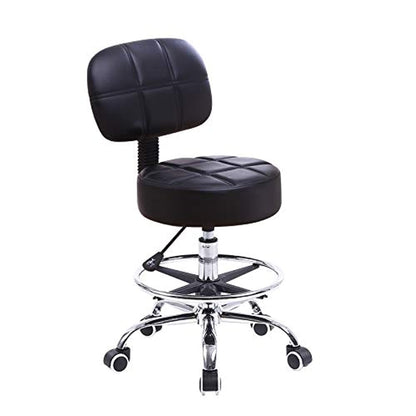 KKTONER Arbeitshocker mit Rückenlehne PU Leder Schwarz. Schwarzer Kunstleder-Hocker mit Lehne. Ergonomische Sitzgelegenheit für flexible Arbeiten.