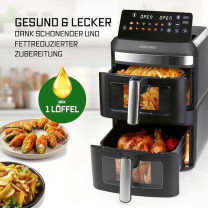 GOURMETmaxx FryUp XL Doppelkammer Heissluftfritteuse 12L Sichtfenster