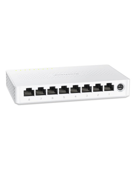 BrosTrend 2.5G 8 Port Unmanaged Netzwerk Switch Lüfterlos, schwarz, rechteckig. Zum Verbinden von Geräten im 2.5G LAN.