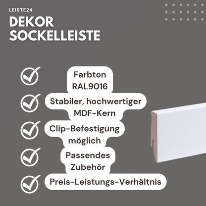 Leiste24 Sockelleisten All Inclusive Paket - 52m 60mm Weiss