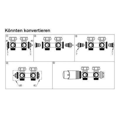 SwissTherm Multiblock Thermostat Armatur - Mittelanschluss Eck/Durchgang 50mm