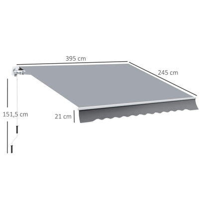 Outsunny Klemmmarkise 395cm – Balkon Sonnenschutz Weiss-Grau