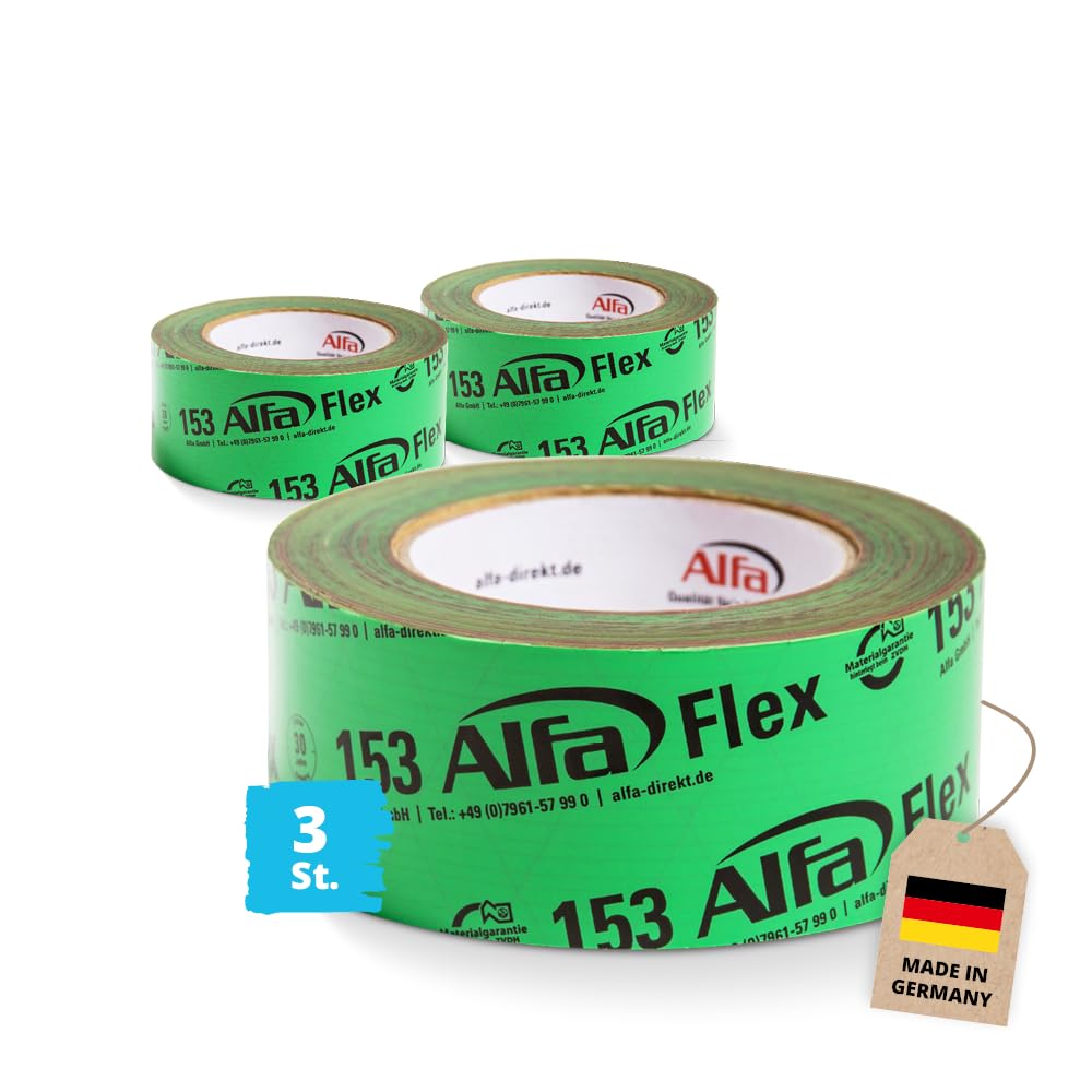 Alfa Flex Folienklebeband 50 mm x 25 m, 3 Rollen, für Dampfsperren, elastische luftdichte Abdichtung