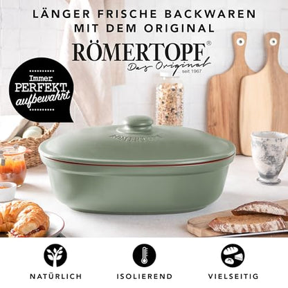 Römertopf Brottopf oval MAXI Keramik – 6,5 Liter Grün