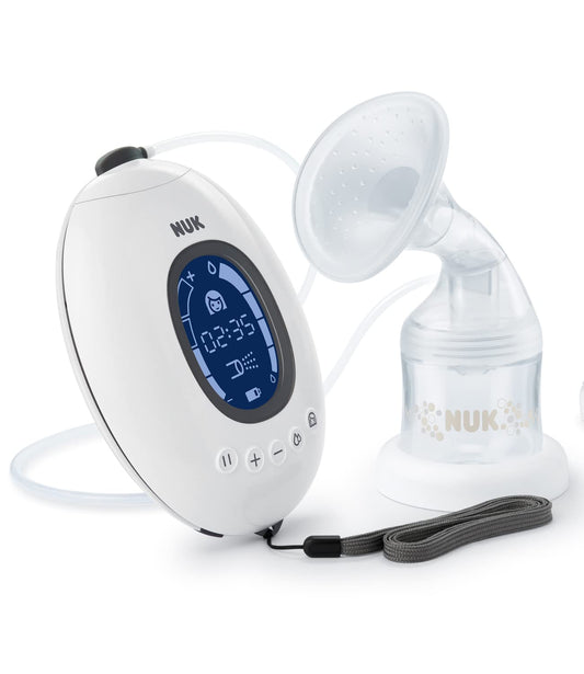 NUK Nature Sense Elektrische Akku-Milchpumpe LCD-Display: Weiß mit transparentem Flansch, LCD. Zum Abpumpen von Milch.