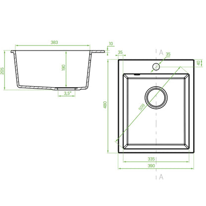 Manestein Granit Einbau-Spüle Einzelbecken 48x39 cm - Graphit