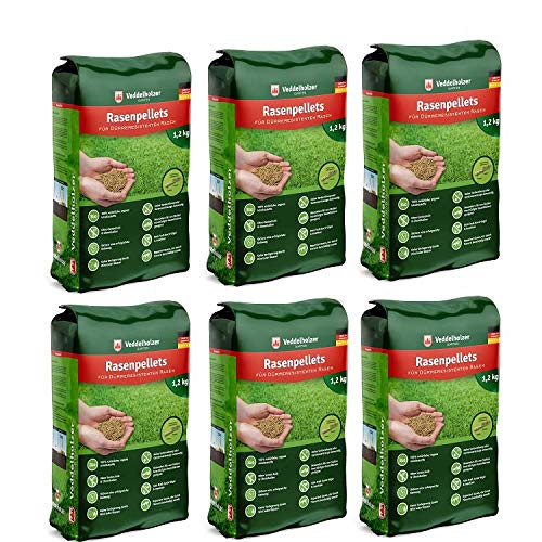 Veddelholzer Garten Dürreresistenter Rasen Rasenpellets 240 m² Schatten: Kompakte, grünbraune Rasenpellets für die Rasenaussaat.