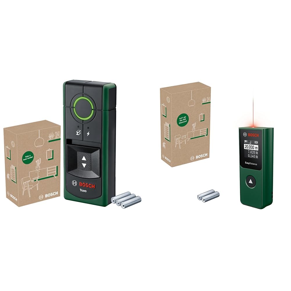Bosch Ortungsgerät Truvo II + Laser-Entfernungsmesser EasyDistance 20 Set: Gelb-schwarz, zur Ortung in Wänden und Distanzmessung.
