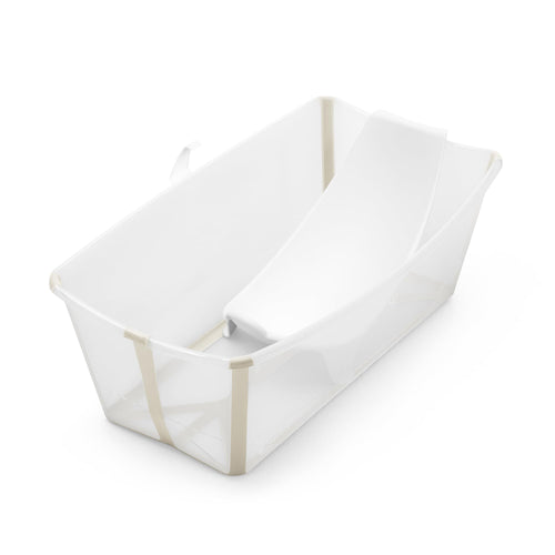 Stokke Flexi Bath Faltbadewanne – Sandy Beige inkl. Newborn Support. Faltbare Babybadewanne mit integrierter Säuglingsstütze für platzsparendes Baden von Babys.