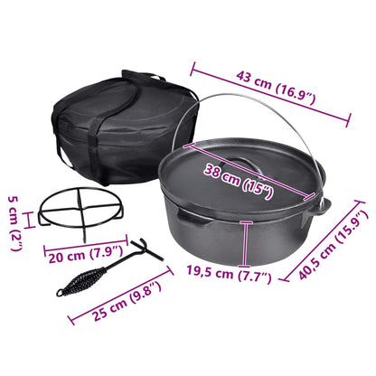 vidaXL Dutch Oven Gusseisen Bräter 11,3 L Outdoor Camping