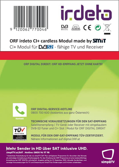 ORF DIGITAL DIREKT Irdeto CI+ Modul dual Entschlüsselung kartenlos