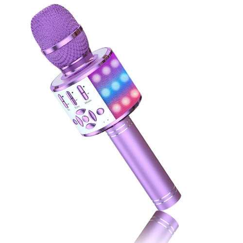 BONAOK Karaoke Mikrofon Kinder Bluetooth kabellos 4 in 1 Light Lila, Handmikrofon mit LED-Licht
