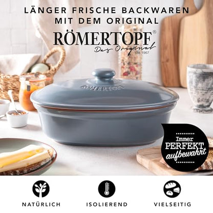 Römertopf Brottopf aus Keramik - 30x21cm blau-grau