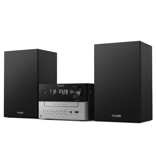Philips TAM3205M2 HiFi Mikroanlage – CD, USB, Bluetooth. Schwarze Kompaktanlage zur Wiedergabe von CDs, USB und Bluetooth-Audio.