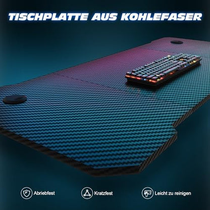 TRIUMPHKEY Gaming Tisch 120x60cm Gaming Schreibtisch - Kohlefaser Schwarz
