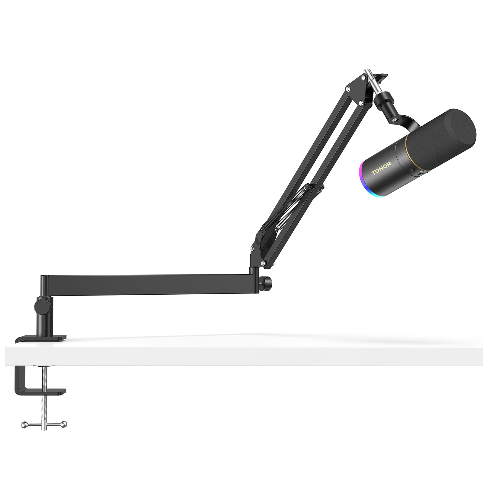 TONOR TD520S+LP Dynamisches Mikrofon mit USB/XLR und Mikrofonarm, schwarz, RGB-Lichtring