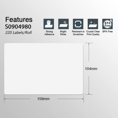 BETCKEY Etiketten kompatibel DYMO S0904980 - 10 Rollen 104x159mm