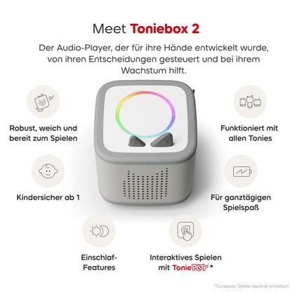 tonies Toniebox 2 Bundle mit 6 Tonies, Mondgrau, Kinder-Audioplayer