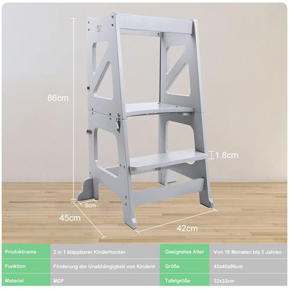 YOLEO 3 in1 Lernturm Montessori Kinderhelfer - Grau