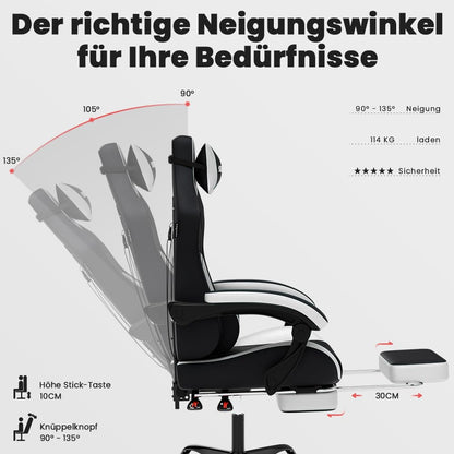 SUKIDA Ergonomischer Gaming Stuhl mit Fussstuetze – Schwarz