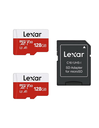 Lexar microSD Speicherkarte 128GB 2er-Pack mit SD-Adapter U3 V30, zwei Speicherkarten und SD-Adapter