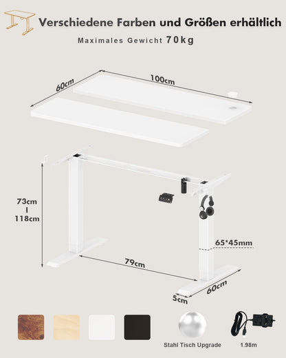 Devoko Elektrischer Steh-Sitz Schreibtisch – 100x60cm Weiss