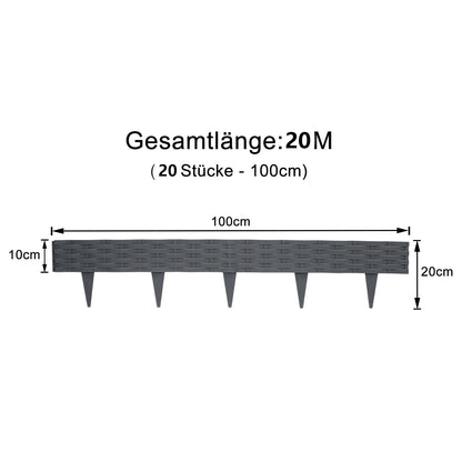 AufuN Rasenkante Rattan-Optik, 20 m Beeteinfassung, Anthrazit