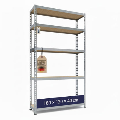 TKT Work System Schwerlastregal verzinkt 180x120x40 cm mit 5 Holzböden, Stahlrahmen