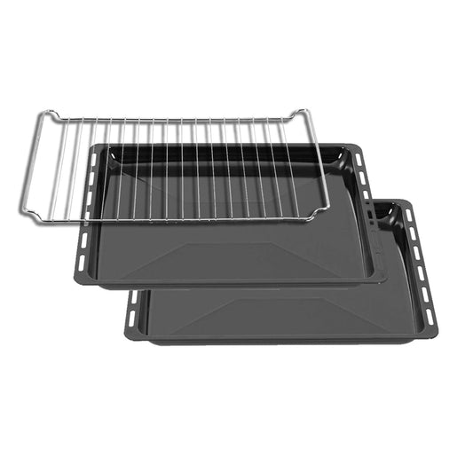 ICQN Backblech & Ofenrost Set 45.5x37.5 cm - 2-teilig. Dunkles Backblech, silberner Rost. Fürs Backen & Braten im Ofen.