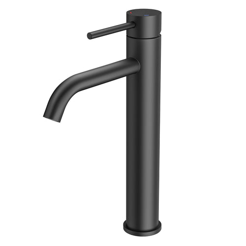 FORIOUS Waschtischarmatur hoch schwarz, Einhebelmischer 190 mm aus Edelstahl, zylindrische Form
