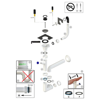 Kunststoff Ausgussbecken 61cm - Grau Granit Wandmontage mit Siphon