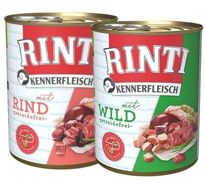 Rinti Kennerfleisch Multipack Hundefutter Rind & Wild 24x800g