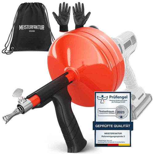 Meisterfaktur Rohrreinigungsspirale Metalltrommel 15m - Bohraufsatz