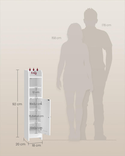 VASAGLE Badezimmerschrank BBC311W01, schmal, 20 x 18 x 92 cm, weiss
