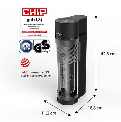 Sodapop Logan Wassersprudler - Matt Schwarz, inkl. Glas- & PET-Flaschen