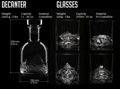 Exklusiv The Peaks Whisky Karaffen-Set - 5-teilig Kristallglas
