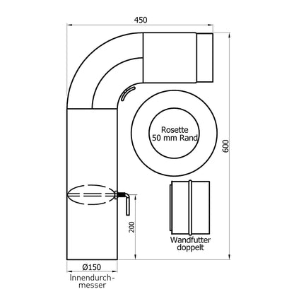 Raik Rauchrohr Set 150 mm 90 Grad Bogen schwarz – 2 mm Stahl Senotherm