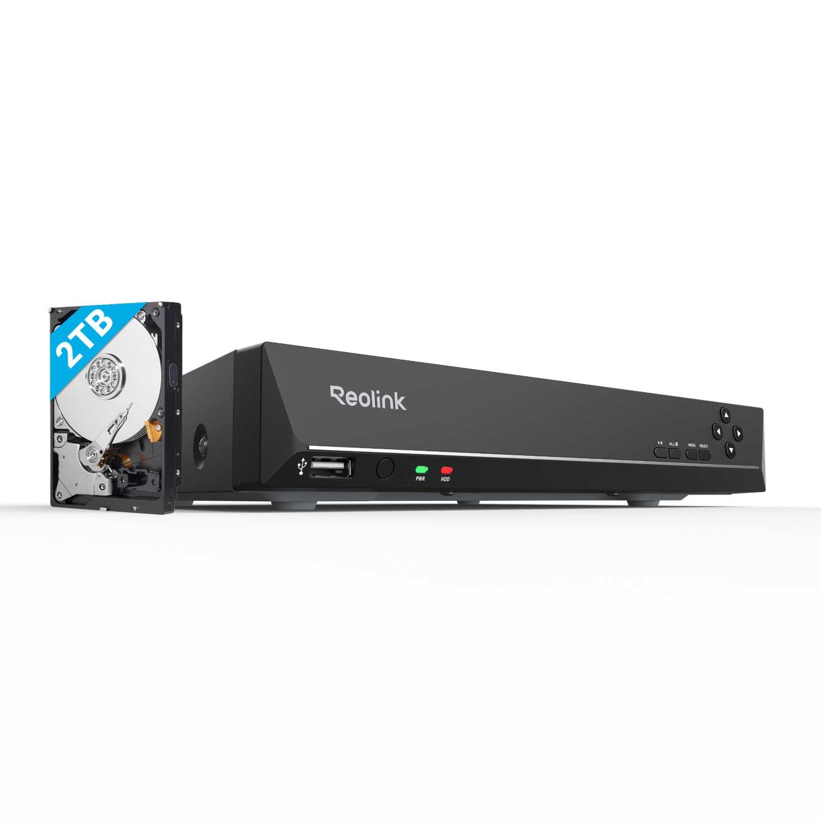 Reolink RLN8-410 8-Kanal 4K PoE NVR Rekorder - 2TB. Schwarzer NVR. Rekordiert 4K Video von 8 PoE Kameras auf 2TB HDD.