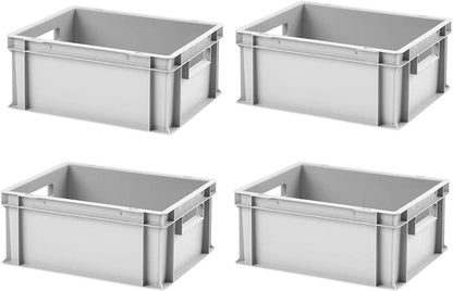 1a-TopStore Eurobox EB-417, 4 Stück, grau, 40x30x17,5 cm, 16,5 Liter – stapelbarer Kunststoffbehälter mit Grifföffnungen