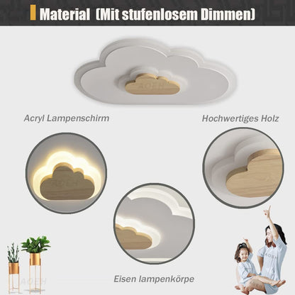 AOEH Wolke Holz LED Deckenleuchte - Kinderzimmer 60cm Dimmbar