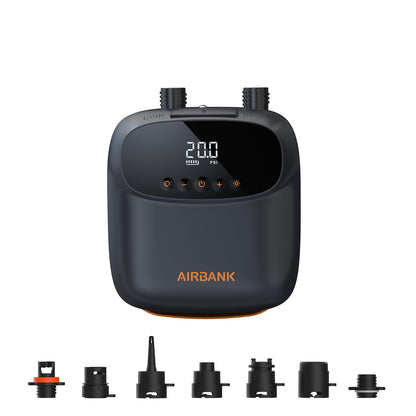AIRBANK PUFFER Pro Elektrische SUP Luftpumpe mit Akku, 20 PSI, Orange, kompakt mit Tragegriff
