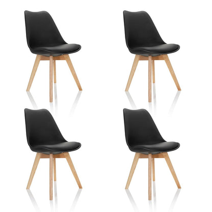 hjh OFFICE Scandi Esszimmerstühle Schwarz – 4er Set Buche Beine. Schwarze Stühle mit Buchenholzbeinen zum Sitzen am Esstisch.