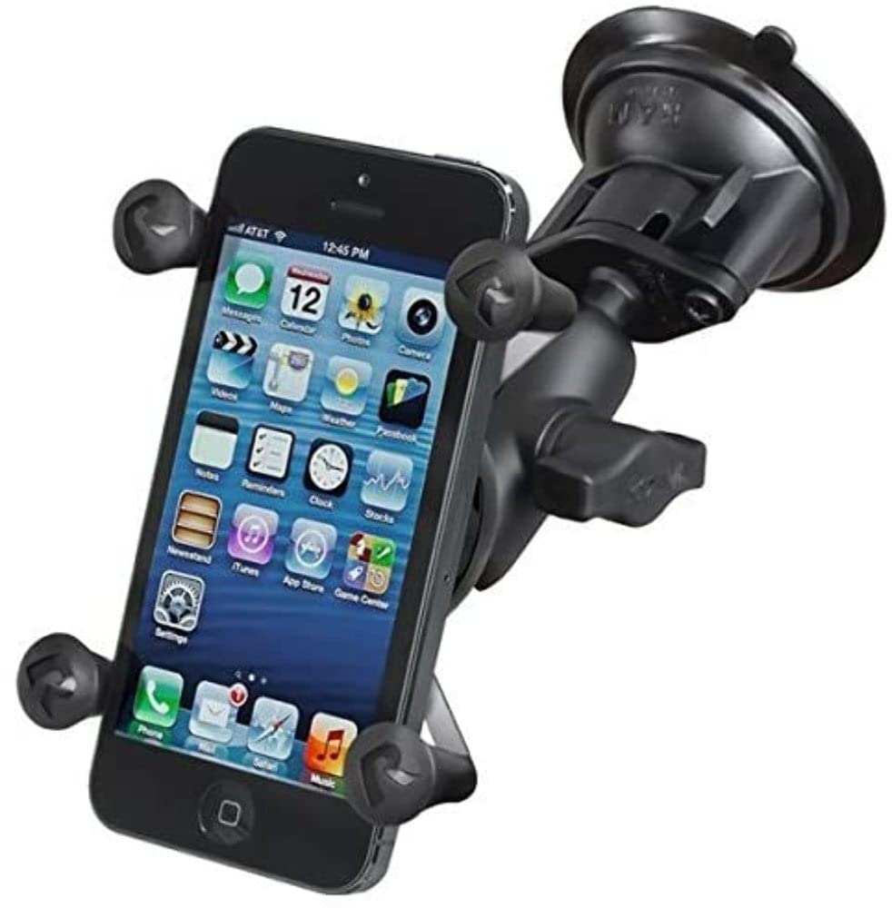 Ram Mounts RAM-B-166-A-UN7U Saugnapf X-Grip Kurzarm Halterung. Schwarz. Fixiert Mobilgeräte auf glatten Flächen.