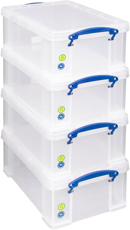 Really Useful Box Aufbewahrungsbox 9 Liter transparent, 4er-Set