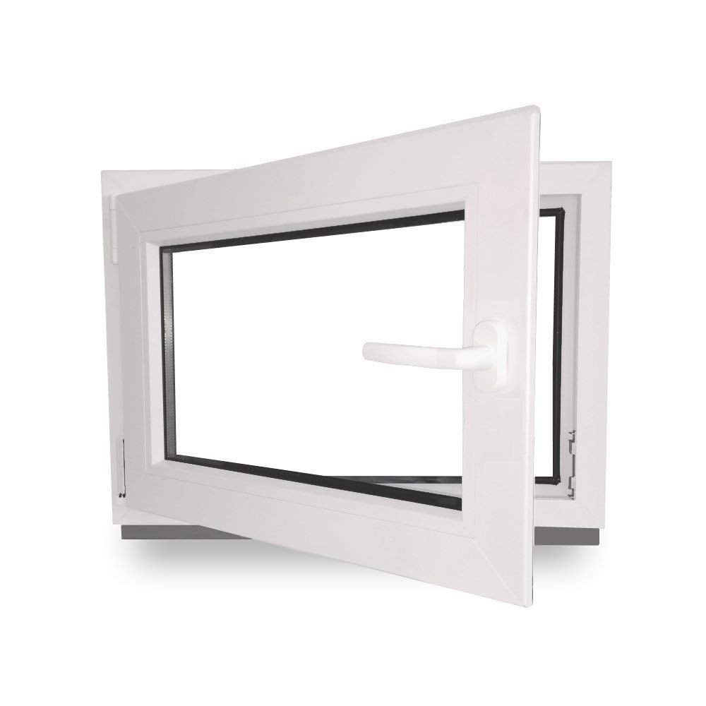 Kellerfenster Kunststoff - 100x60 cm Weiss DIN Links 2-fach Verglasung. Weißes Kunststofffenster für Belüftung und Tageslicht in Kellerräumen.