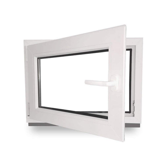 Kellerfenster Kunststoff - 100x60 cm Weiss DIN Links 2-fach Verglasung. Weißes Kunststofffenster für Belüftung und Tageslicht in Kellerräumen.