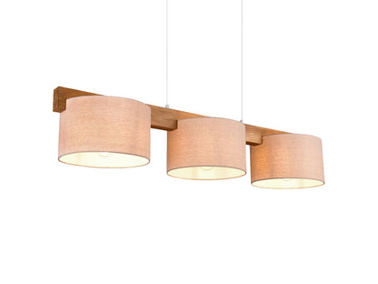meineWunschleuchte Pendelleuchte Holz Stoff Beige 3-flammig E27