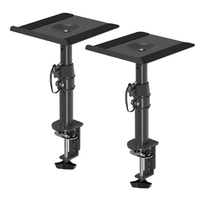 suptek SDM001B Lautsprecherständer, 2er-Pack, bis 23 kg, schwarz – Stahlständer mit C-Klemmmontage für den Schreibtisch